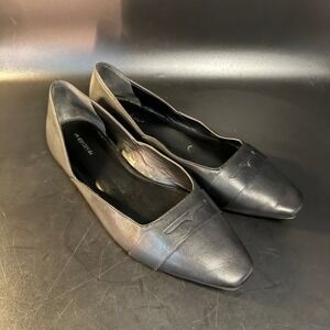 Nordstrom Black Leather‎ Square Toe D'Orsay Flats Career Shoes Size 7.5M
